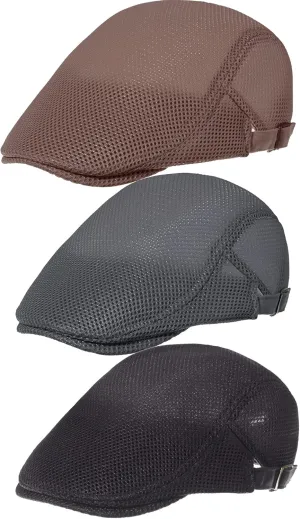 Geyoga 3 Pieces Mesh Newsboy Cap Mesh Breathable Summer Cap Adjustable Newsboy Beret Cap Cabbie Flat Cap