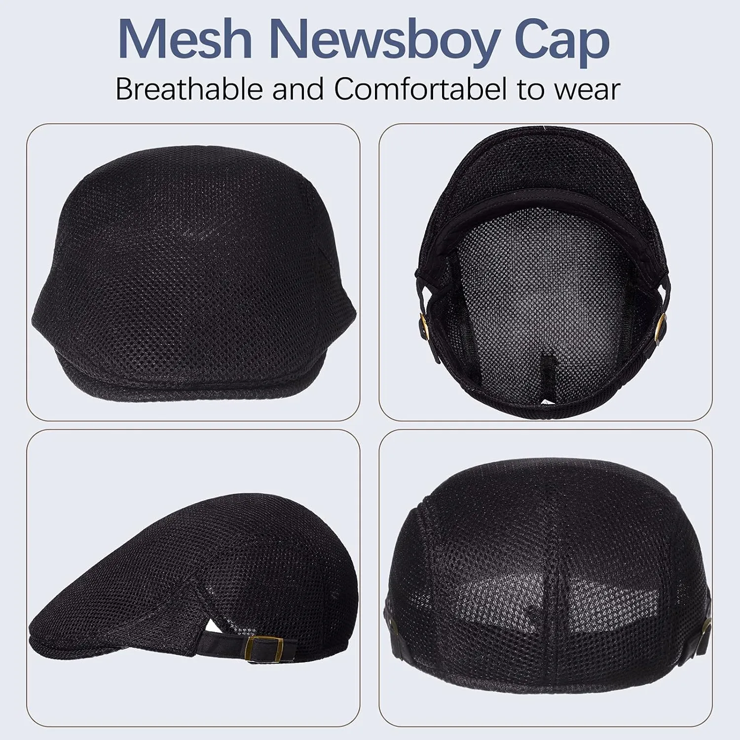 Geyoga 3 Pieces Mesh Newsboy Cap Mesh Breathable Summer Cap Adjustable Newsboy Beret Cap Cabbie Flat Cap