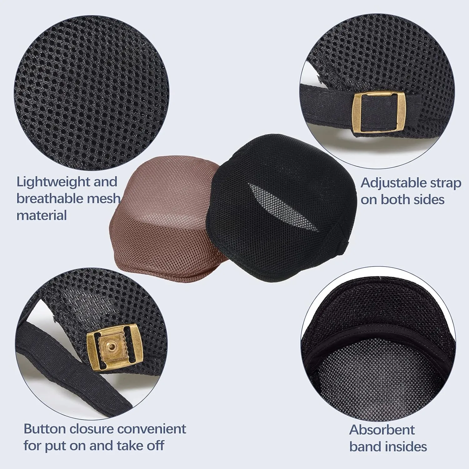 Geyoga 3 Pieces Mesh Newsboy Cap Mesh Breathable Summer Cap Adjustable Newsboy Beret Cap Cabbie Flat Cap