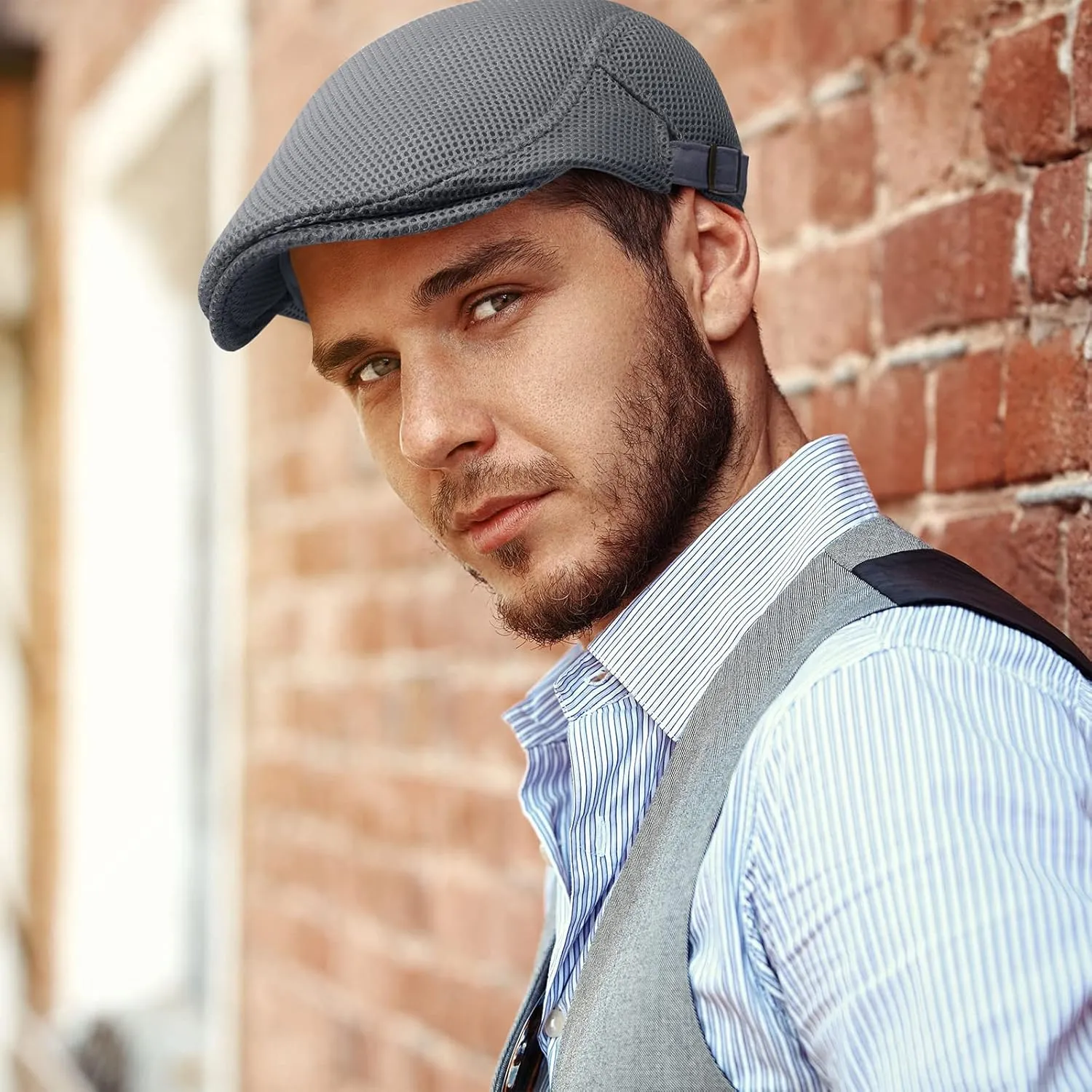 Geyoga 3 Pieces Mesh Newsboy Cap Mesh Breathable Summer Cap Adjustable Newsboy Beret Cap Cabbie Flat Cap