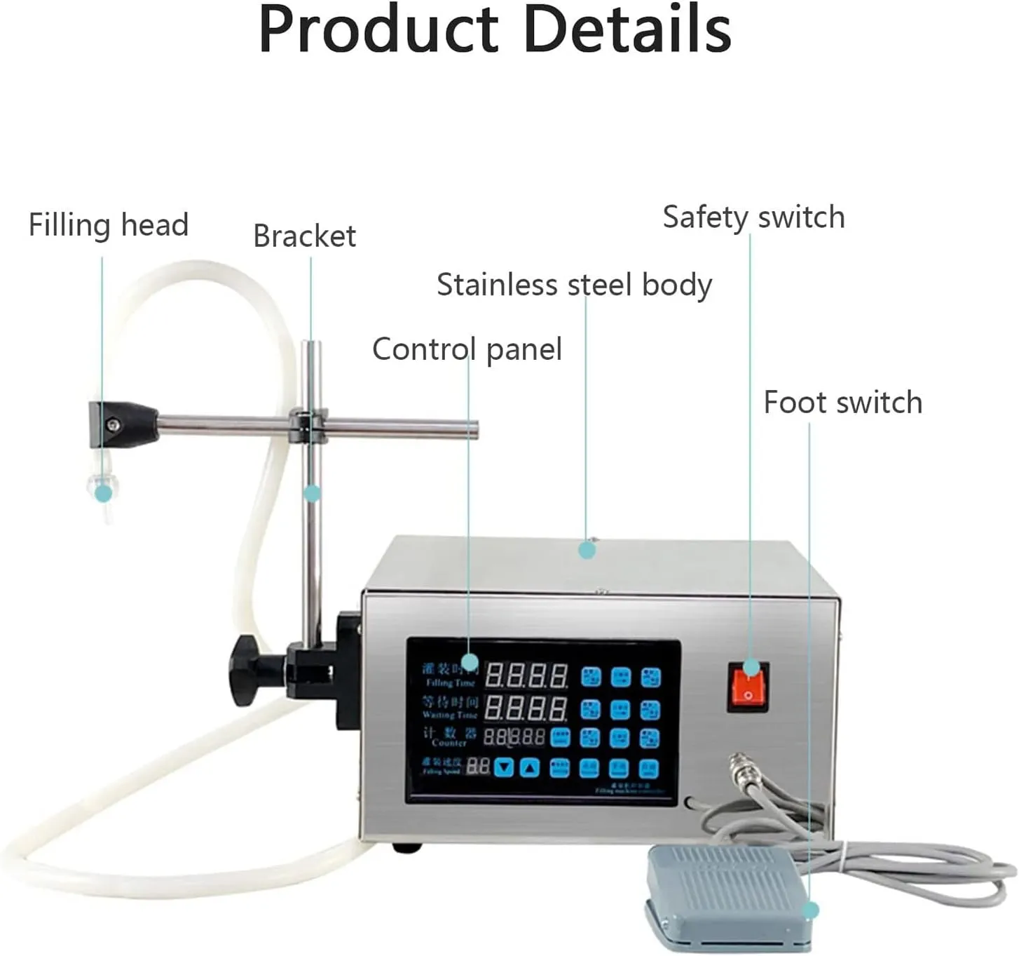 GFK280 Digital Liquid Filling Machine,5-3500ml Bottle Filler, Digital Control Bottle Filling Machine, Automatic Liquid Filler for Liquids Oil,110V