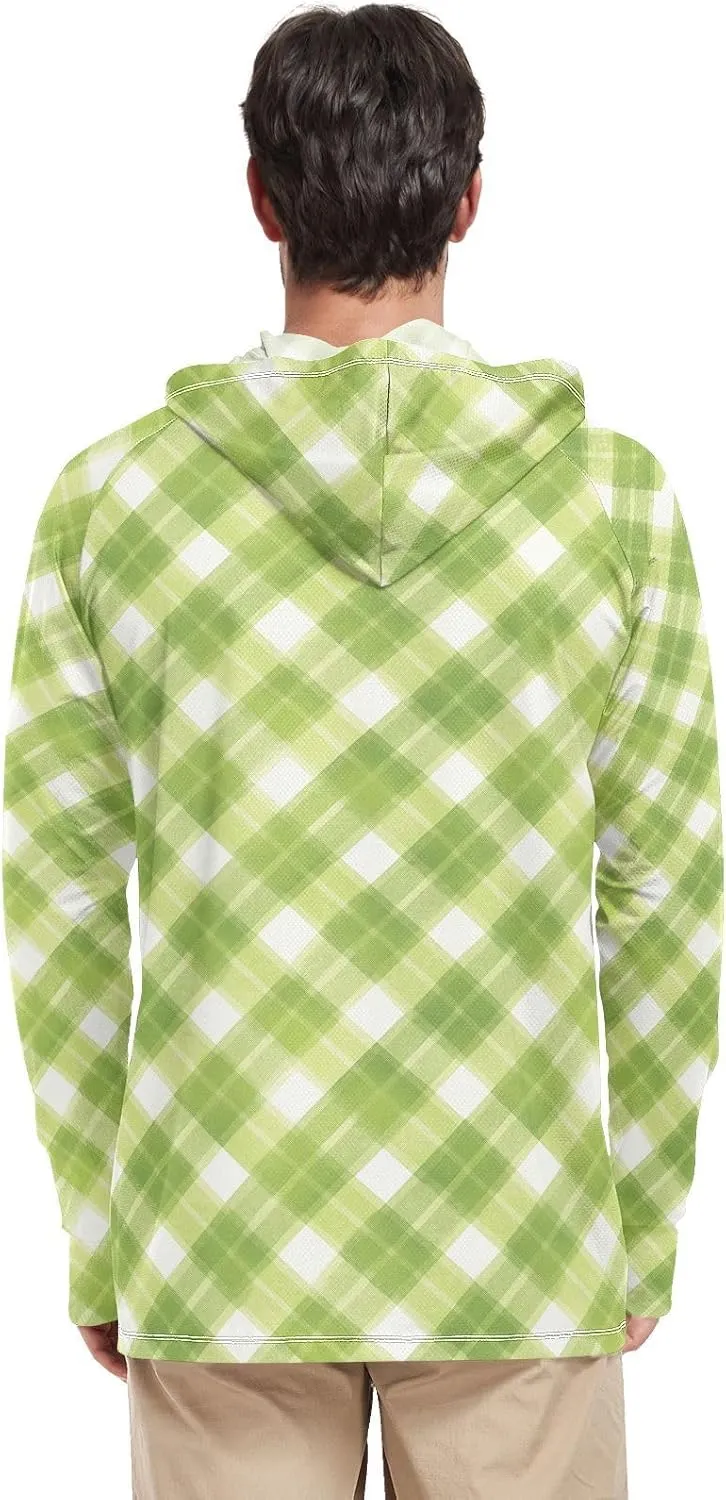 Gingham Sun Protection Hoodies Long Sleeve Sun Shirt with Hood UPF 50  Sun Hoodies Men Rash Guards