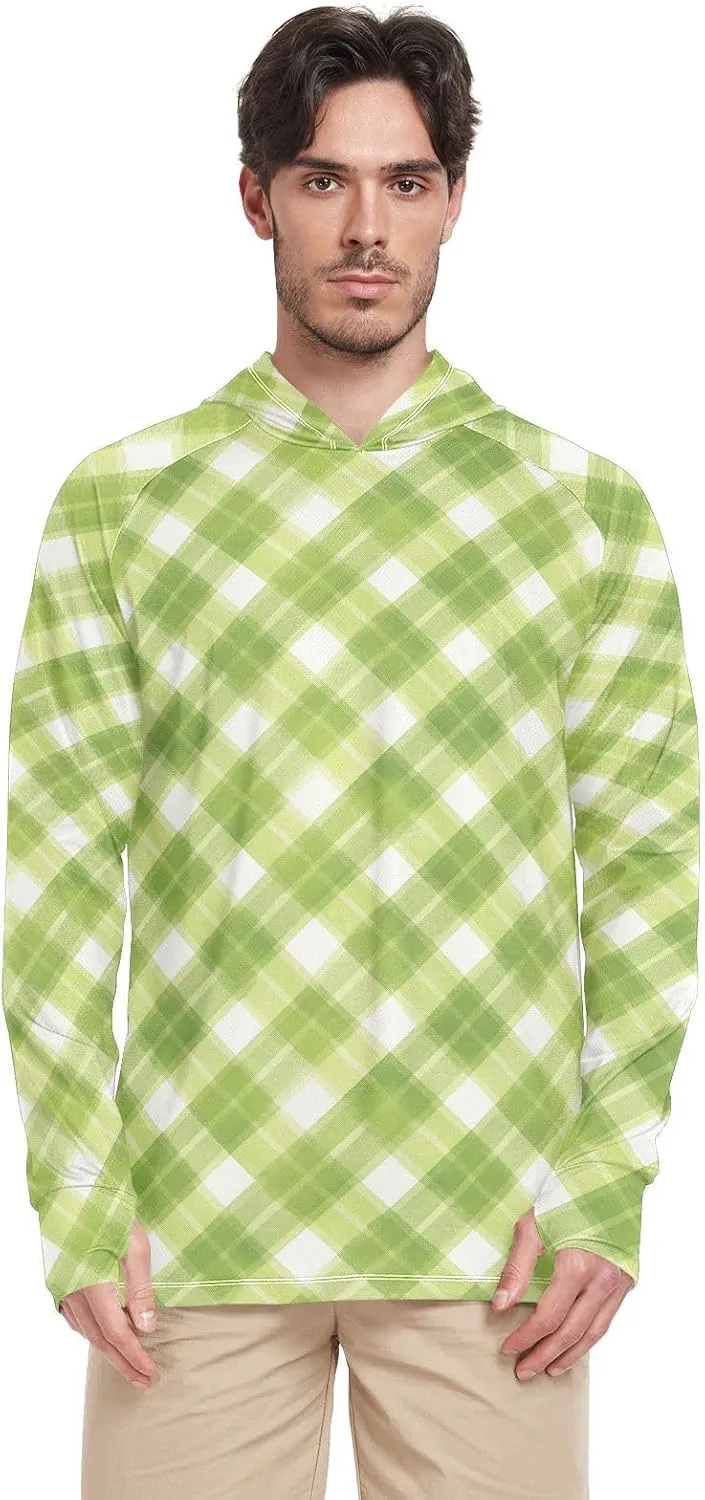 Gingham Sun Protection Hoodies Long Sleeve Sun Shirt with Hood UPF 50  Sun Hoodies Men Rash Guards