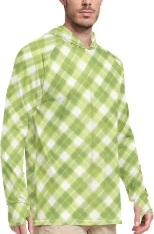 Gingham Sun Protection Hoodies Long Sleeve Sun Shirt with Hood UPF 50  Sun Hoodies Men Rash Guards