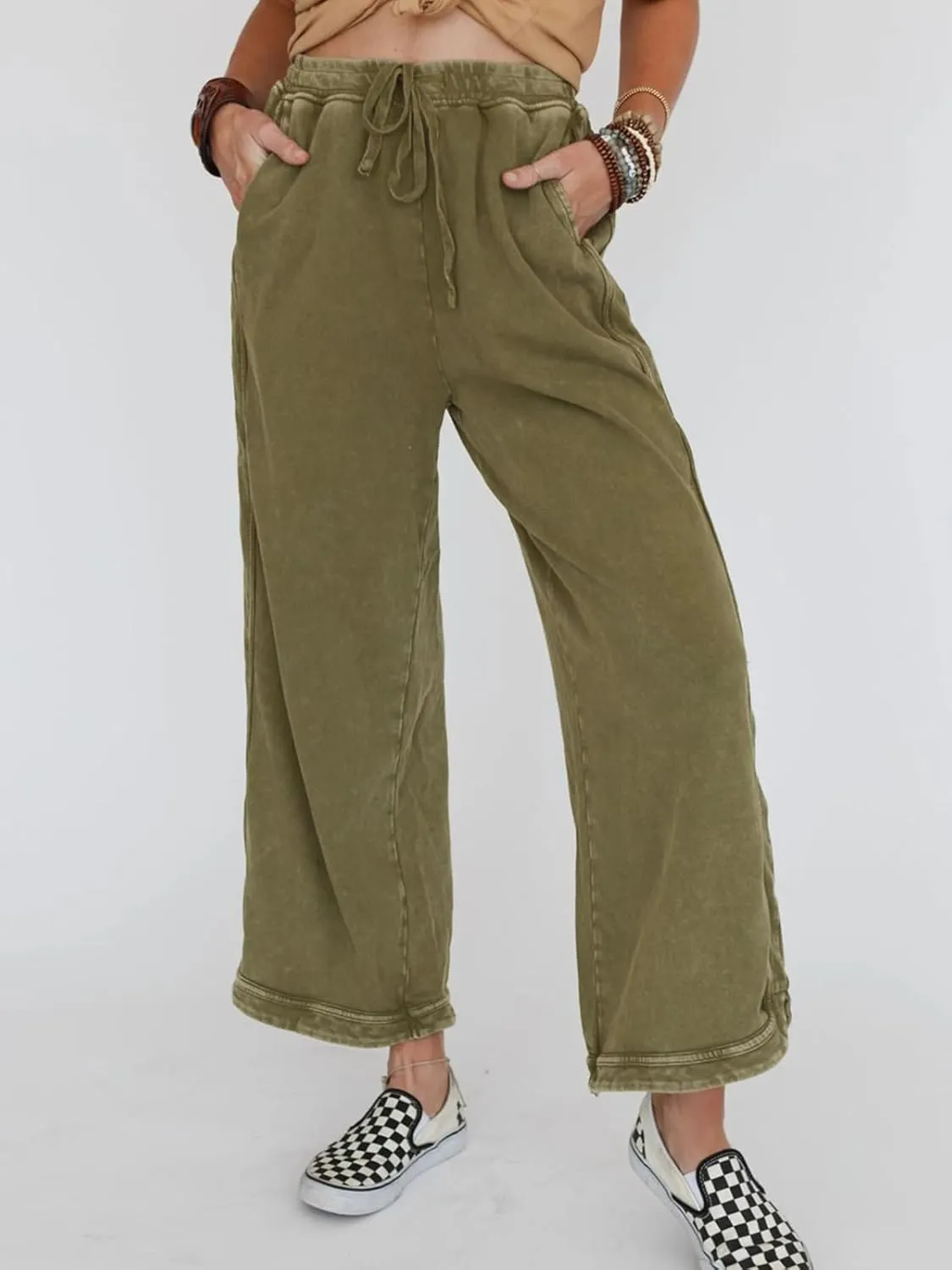 Gnveub Women's Yoga Pants Lightweight Wide Leg Sweatpants High Waisted Drawstring Loose Lounge Pant with Pockets