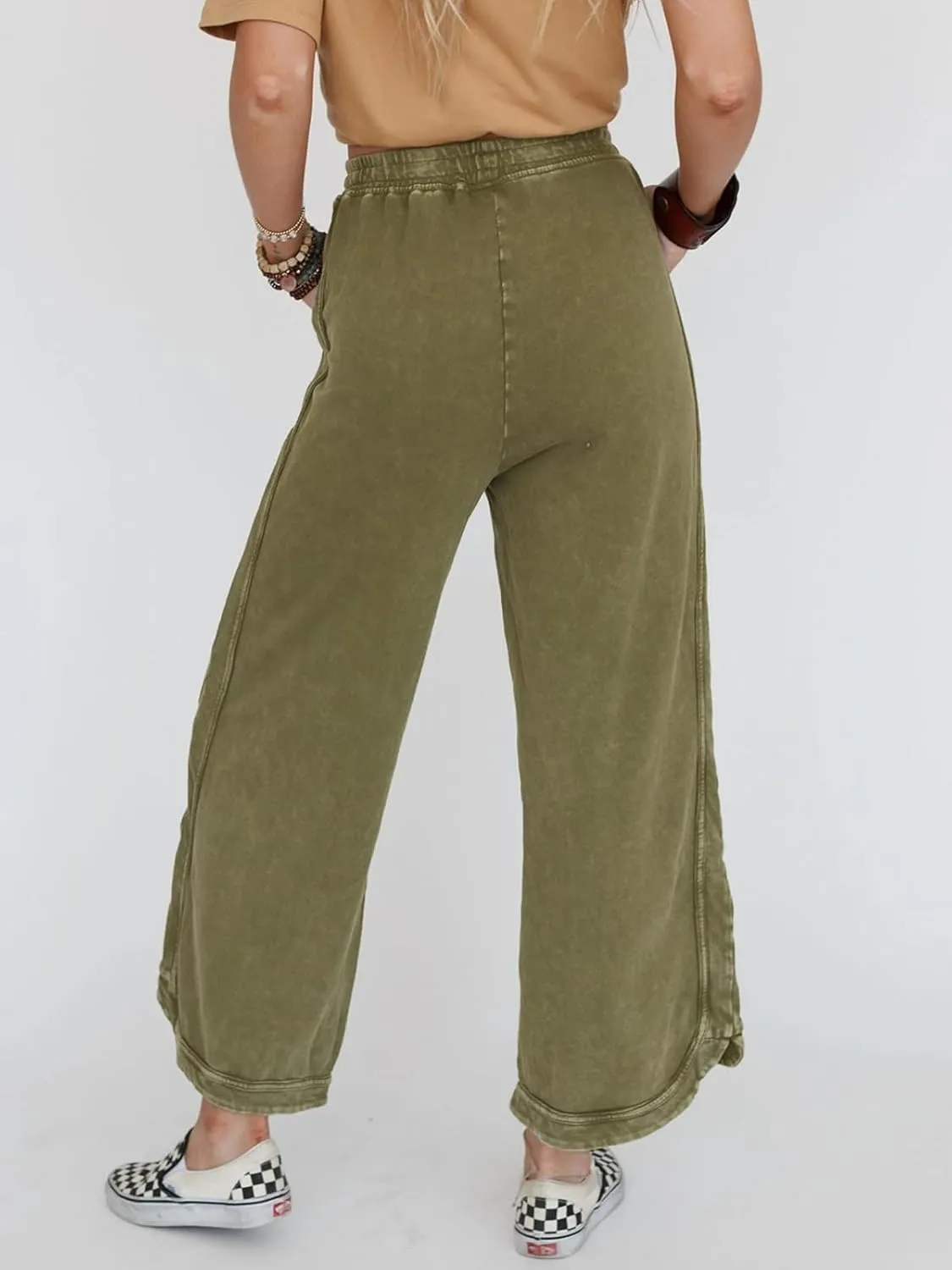 Gnveub Women's Yoga Pants Lightweight Wide Leg Sweatpants High Waisted Drawstring Loose Lounge Pant with Pockets
