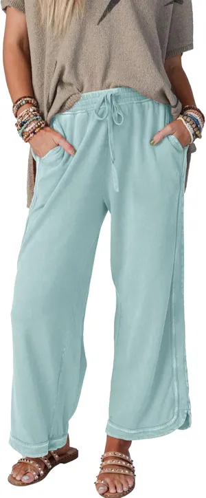 Gnveub Women's Yoga Pants Lightweight Wide Leg Sweatpants High Waisted Drawstring Loose Lounge Pant with Pockets