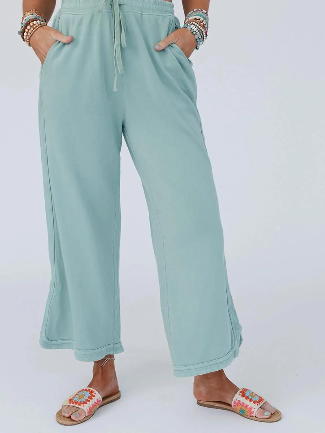 Gnveub Women's Yoga Pants Lightweight Wide Leg Sweatpants High Waisted Drawstring Loose Lounge Pant with Pockets
