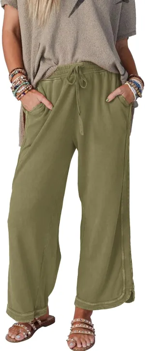 Gnveub Women's Yoga Pants Lightweight Wide Leg Sweatpants High Waisted Drawstring Loose Lounge Pant with Pockets