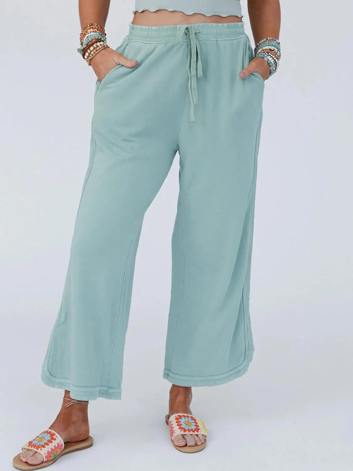 Gnveub Women's Yoga Pants Lightweight Wide Leg Sweatpants High Waisted Drawstring Loose Lounge Pant with Pockets