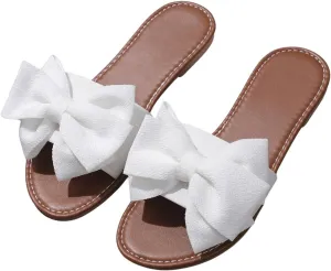 GORGLITTER Women's Bow Flat Sandal Open Toe Slippers Comfy Trendy 2025 Summer Beach Sandals Lightweight