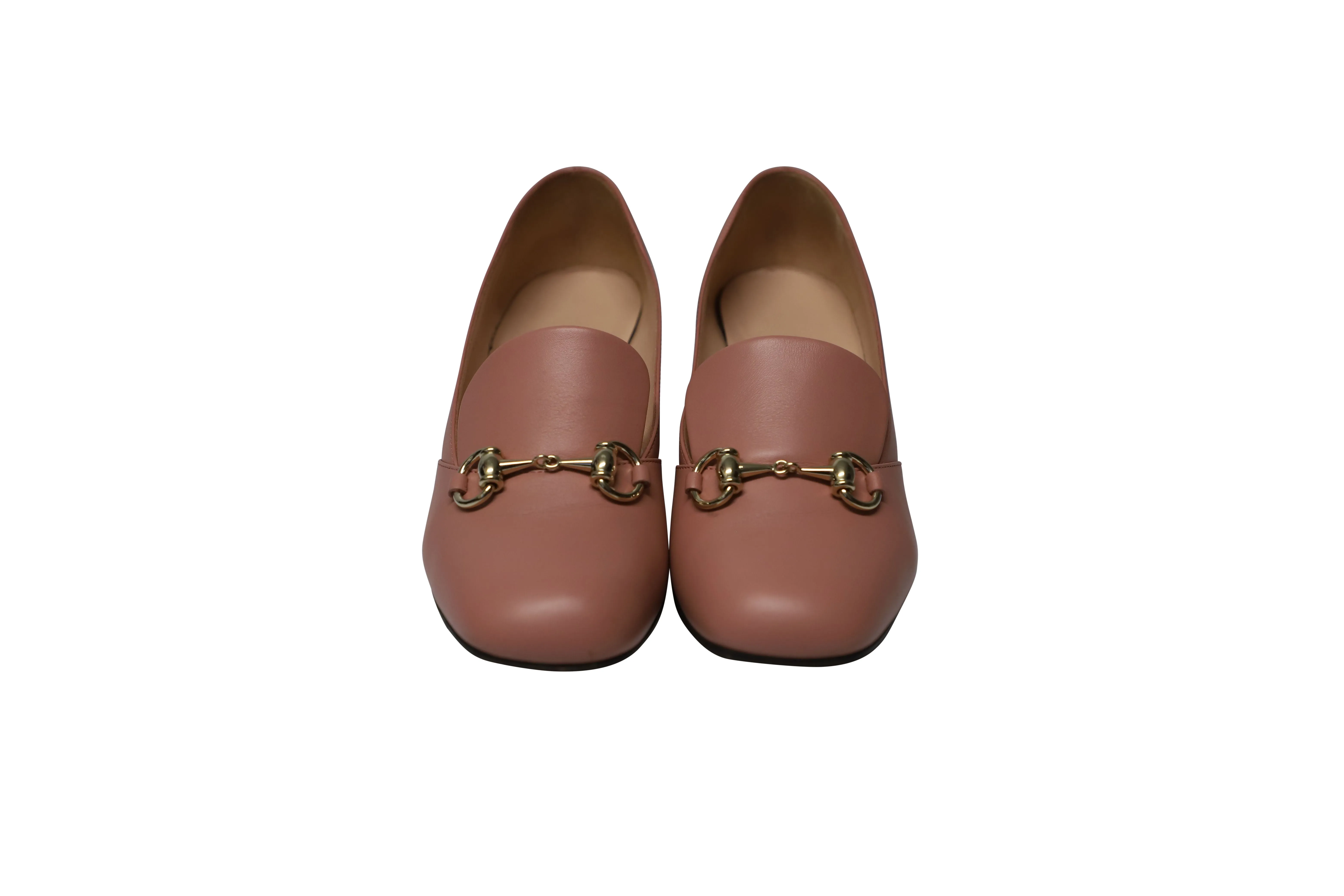 Gucci Horsebit Block Heel Loafer Pumps in Pink Leather