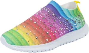 GUTZBSY Womens Rhinestones Glitter Fashion Mesh Walking Shoe,Bling Sneakers for Women Rhinestones
