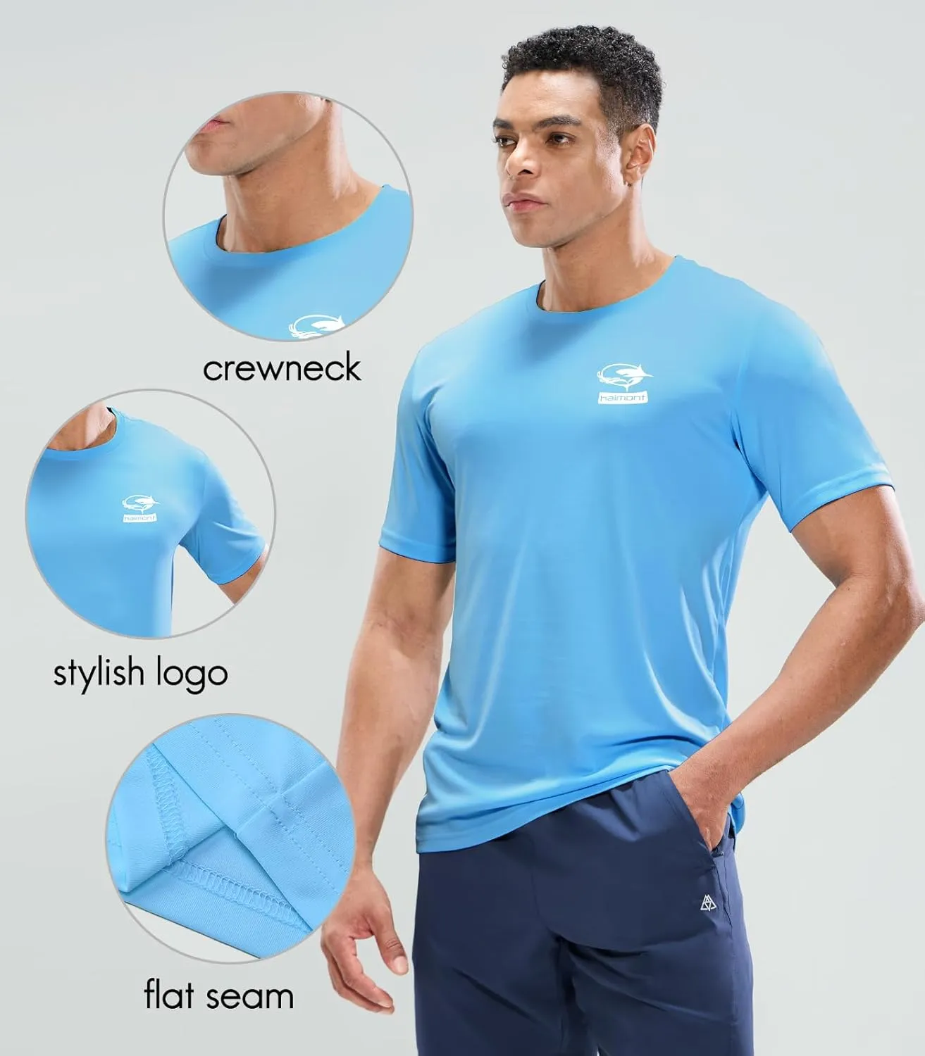 Haimont Men's UPF 50  Sun Protection Fishing Shirts Short Sleeve Quick Dry Swim T-Shirt UV Workout Athletic Tee Shirt