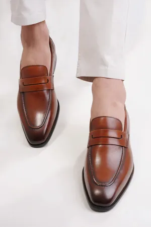 Handmade Mens brown leather moccasins loafer dress shoes