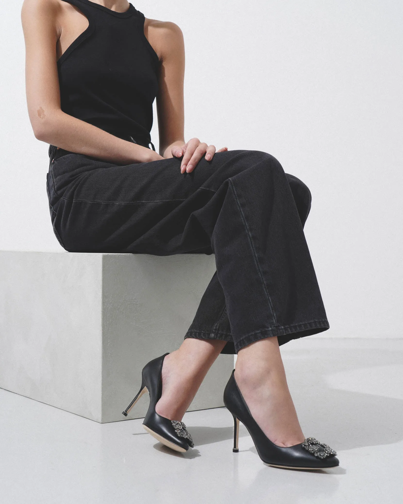 Hangisi 90 black leather pumps