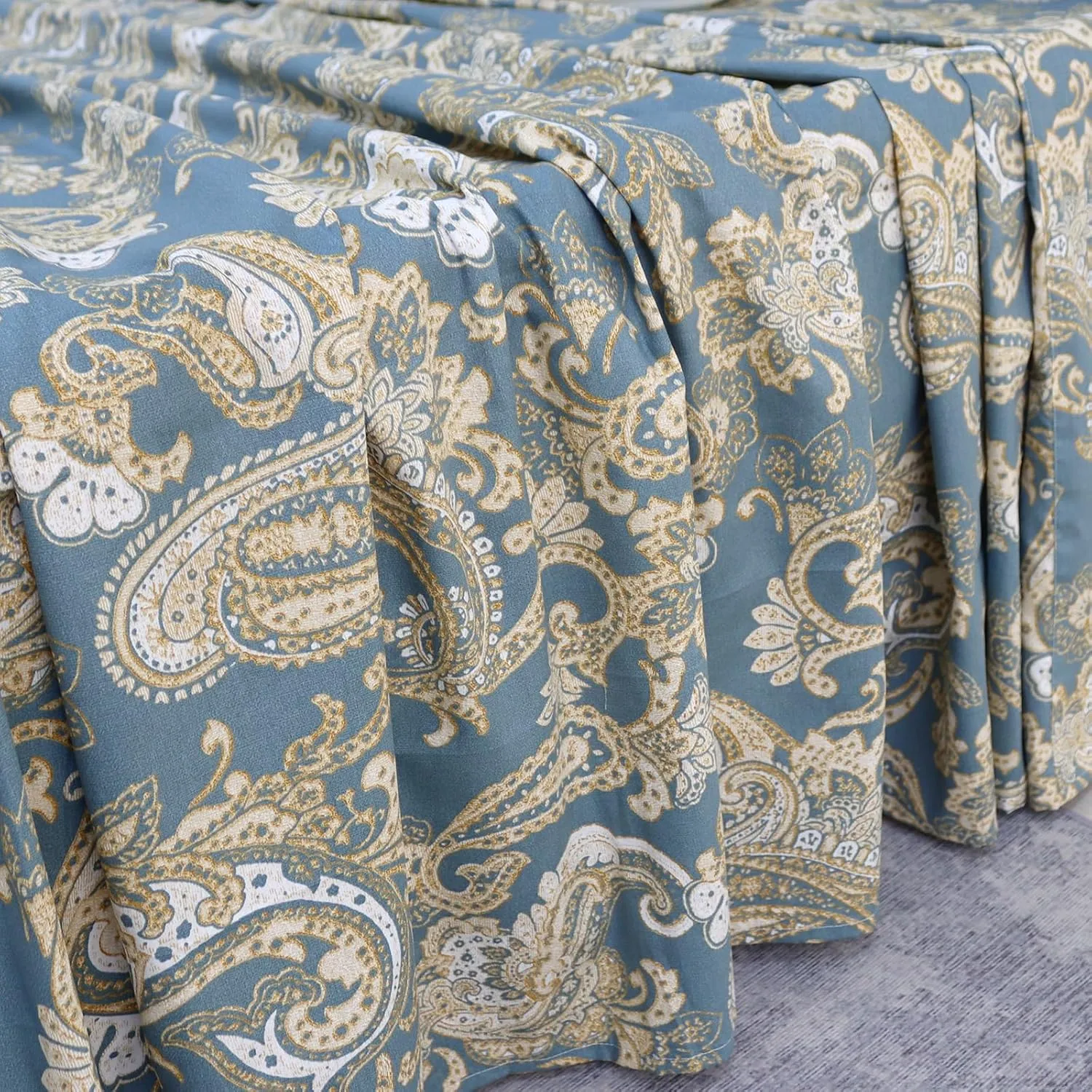 Helthep Full Size Bed Sheet Set - 100% Cotton Blue Paisley Patterned Luxury Soft Breathable Percale Sheets with 16 Inch Deep Pocket - Boho Style College Bedding, 4 Pieces