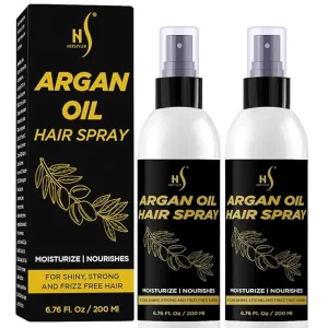 HerStyler Argan Oil Hair Spray - Heat Protectant Spray for Women - Anti Frizz, Detangling, Shine - Contains Coconut Oil, Castor, Argan Oil, Olive - 6.76 Oz each - 2 Pack