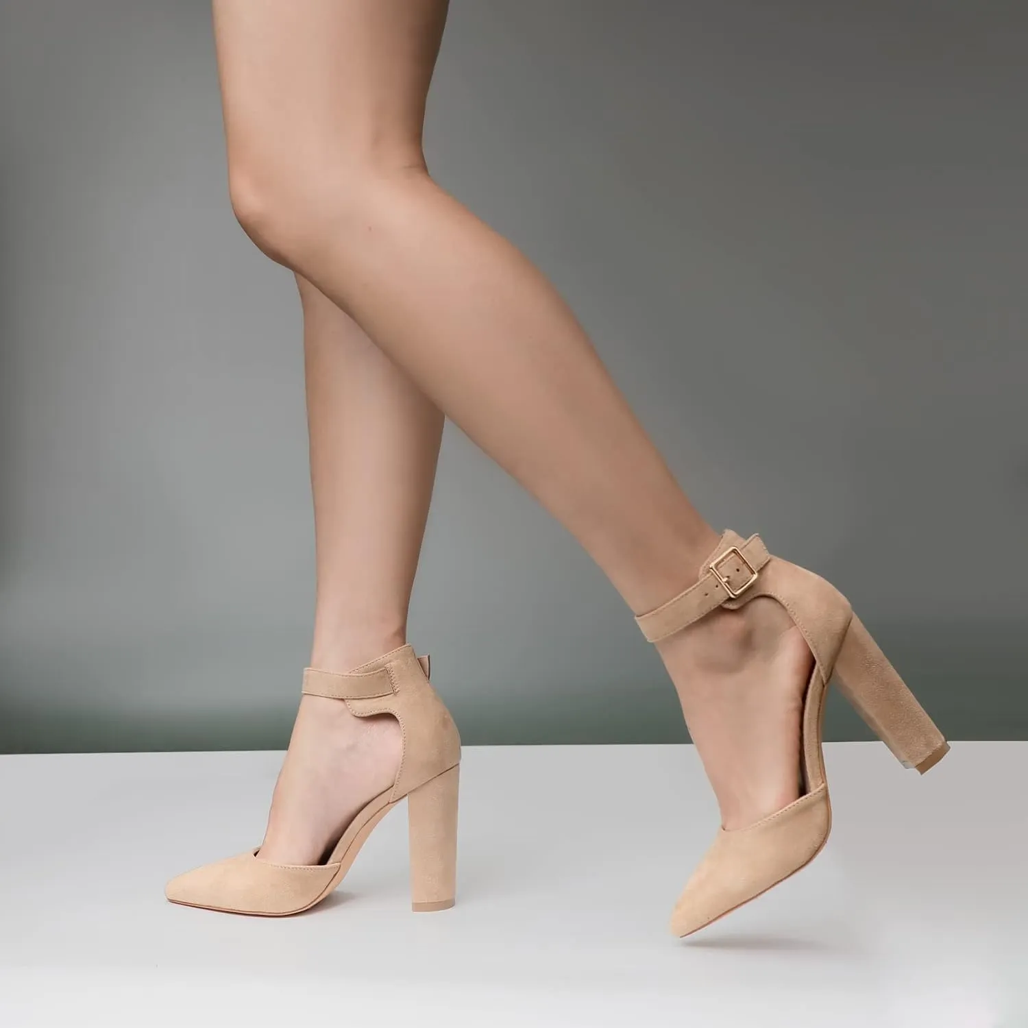 High Heels.Chunky Heel Pointed Closed Toe Pump Shoes,Party Wedding Fashion Shoes,Gifts for Women
