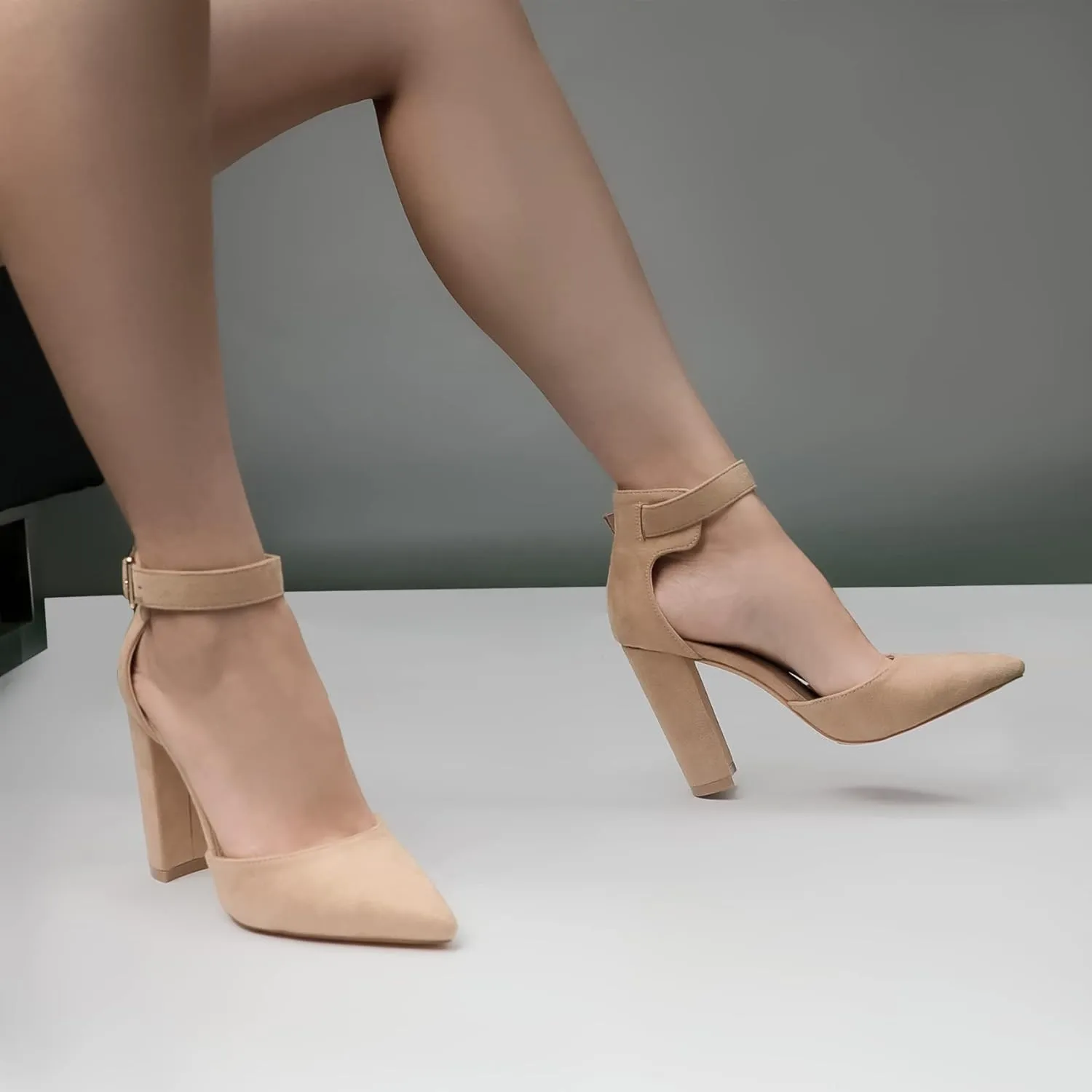 High Heels.Chunky Heel Pointed Closed Toe Pump Shoes,Party Wedding Fashion Shoes,Gifts for Women