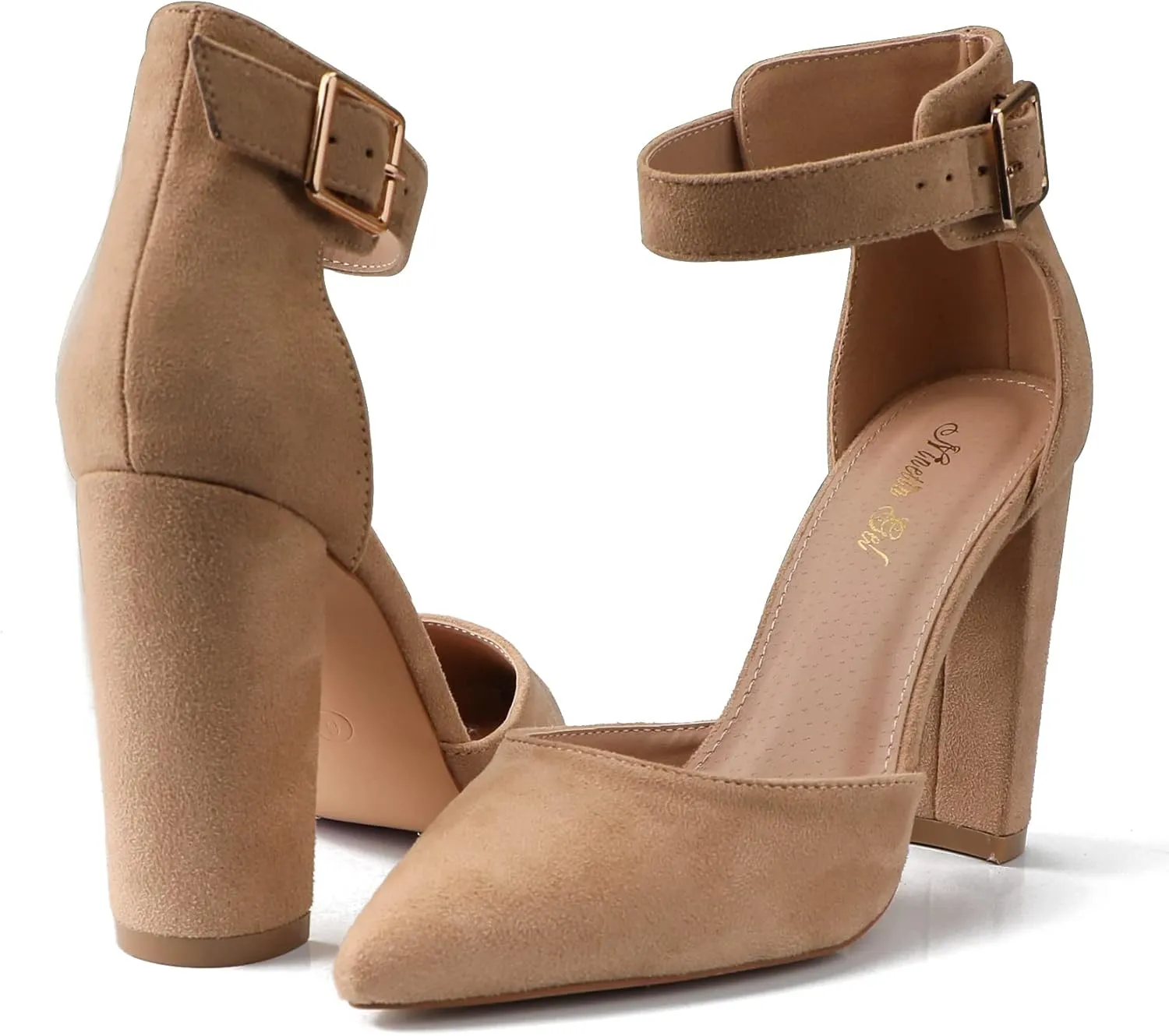 High Heels.Chunky Heel Pointed Closed Toe Pump Shoes,Party Wedding Fashion Shoes,Gifts for Women