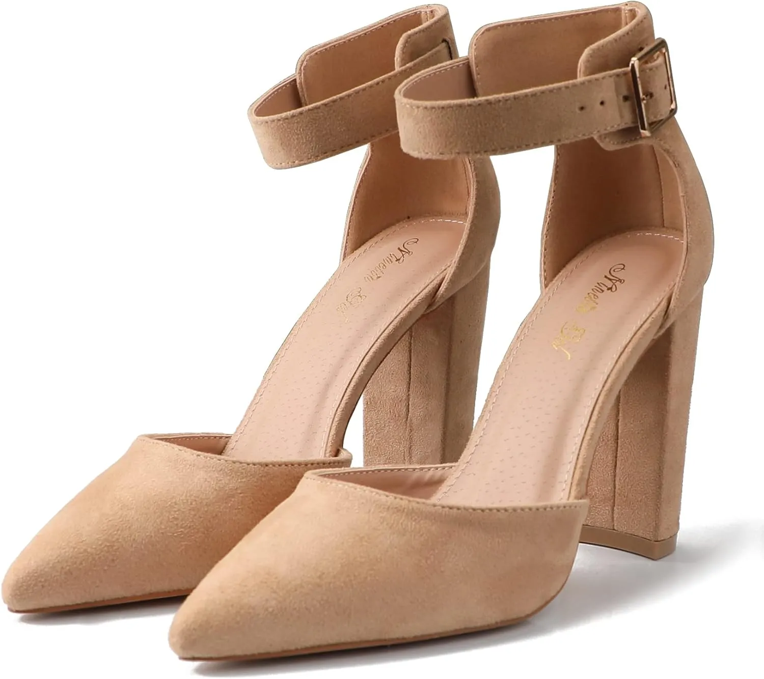 High Heels.Chunky Heel Pointed Closed Toe Pump Shoes,Party Wedding Fashion Shoes,Gifts for Women