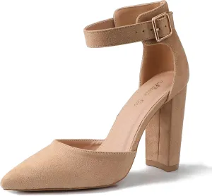 High Heels.Chunky Heel Pointed Closed Toe Pump Shoes,Party Wedding Fashion Shoes,Gifts for Women