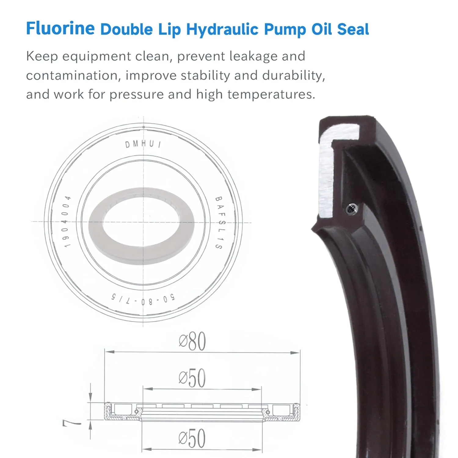 High Pressure Rotary Shaft Oil Seals 50x80x7/5mm, BABSL10FX2 Type FKM Double Lip Hydraulic Axial Piston Pump Seals for Rexroth A4V(T) G90, A4VG105 Pump, Brown, 1904004