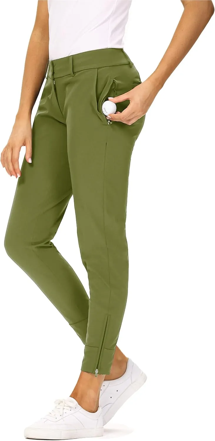 Hiverlay Womens pro Golf Pants Quick Dry Slim Lightweight Work Pants with Straight Ankle Also for Hiking or Casual Ladies