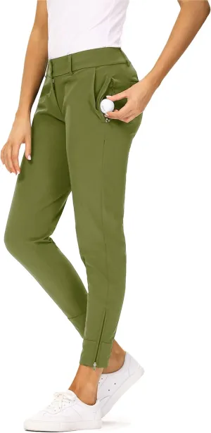 Hiverlay Womens pro Golf Pants Quick Dry Slim Lightweight Work Pants with Straight Ankle Also for Hiking or Casual Ladies
