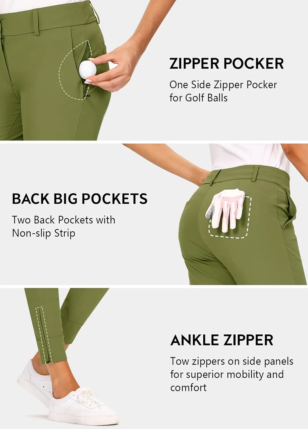 Hiverlay Womens pro Golf Pants Quick Dry Slim Lightweight Work Pants with Straight Ankle Also for Hiking or Casual Ladies