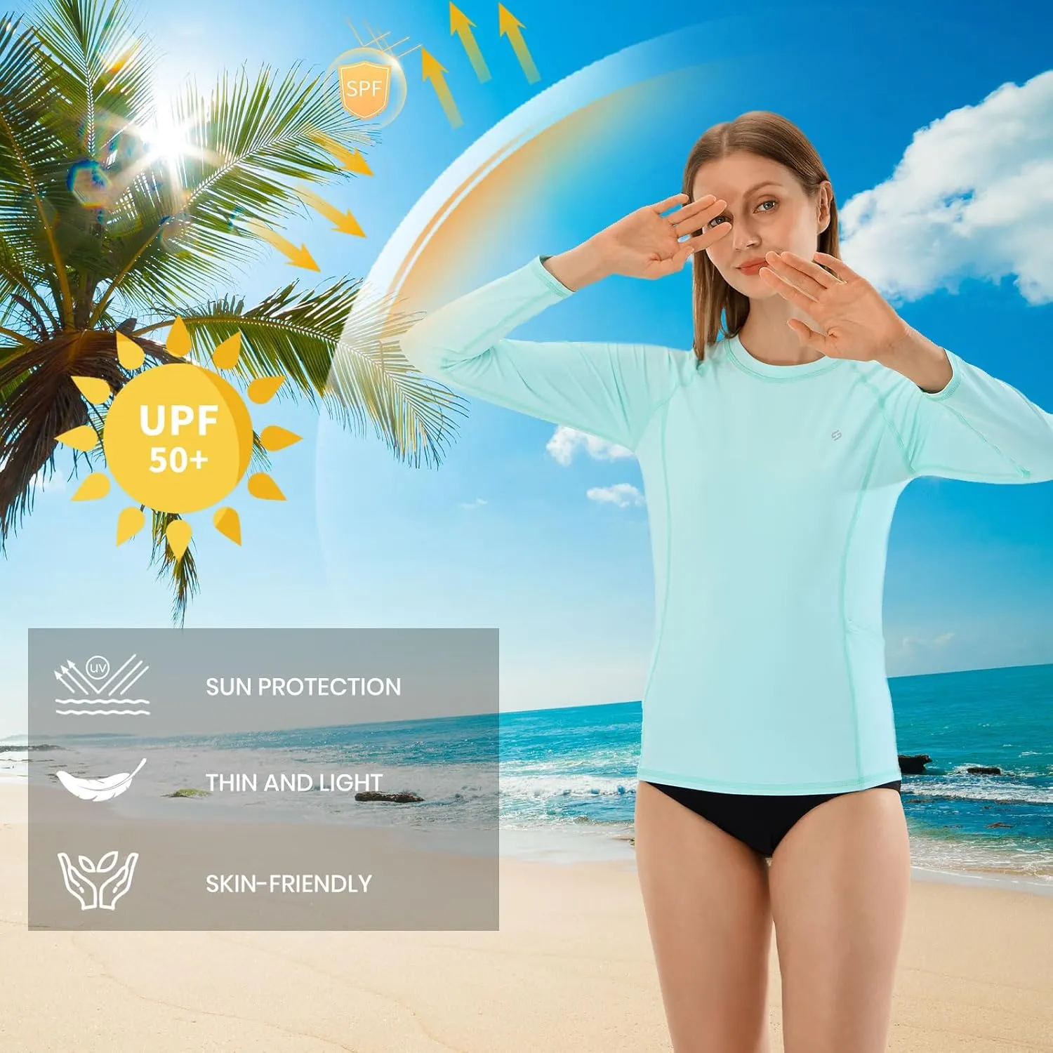 HODOSPORTS Rash Guard for Women UPF 50  Swim Shirt with Pockets Sun Protection Shirts Lightweight Long Sleeve