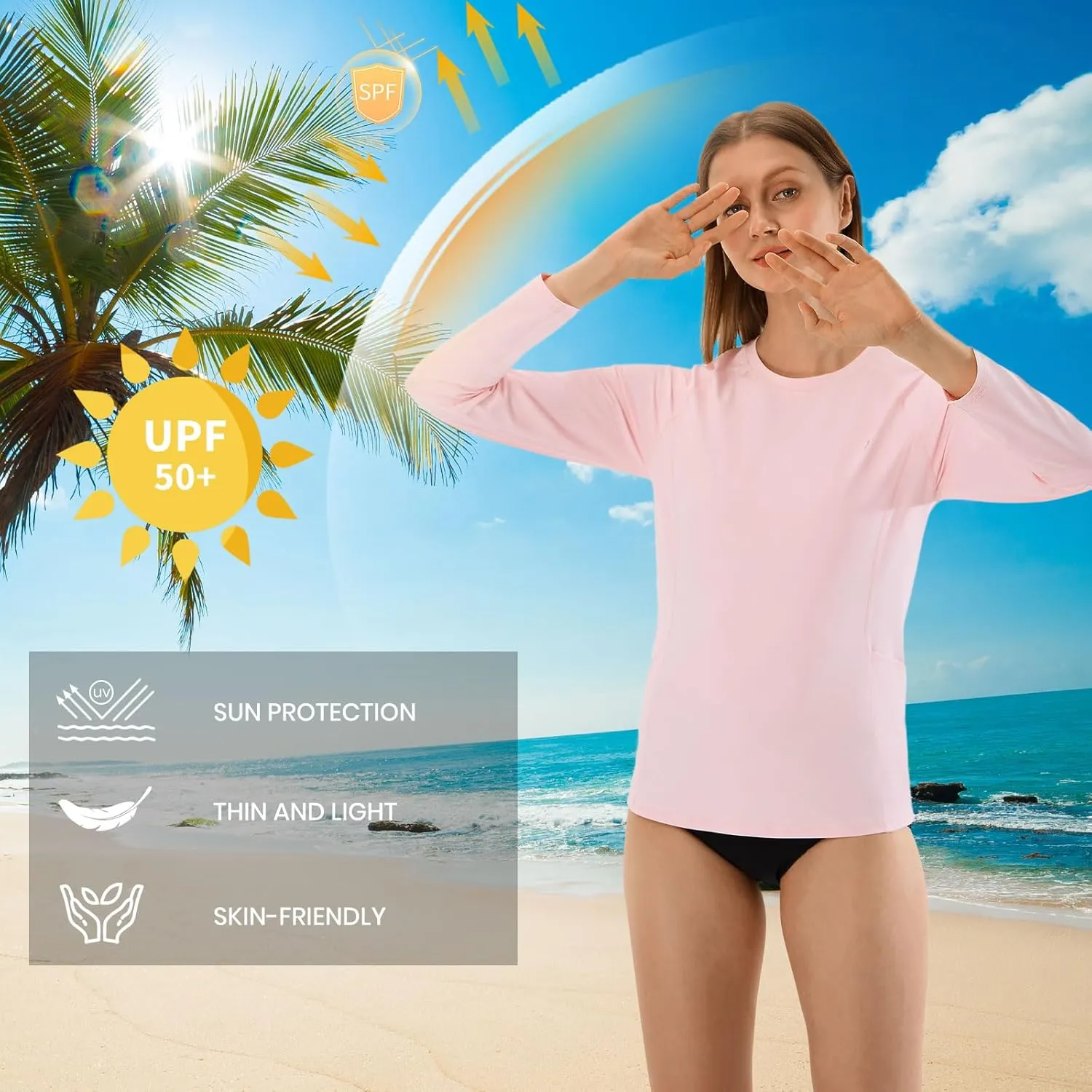 HODOSPORTS Rash Guard for Women UPF 50  Swim Shirt with Pockets Sun Protection Shirts Lightweight Long Sleeve