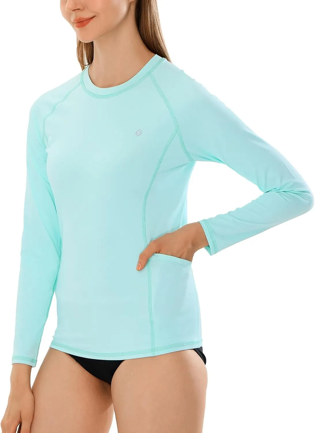 HODOSPORTS Rash Guard for Women UPF 50  Swim Shirt with Pockets Sun Protection Shirts Lightweight Long Sleeve