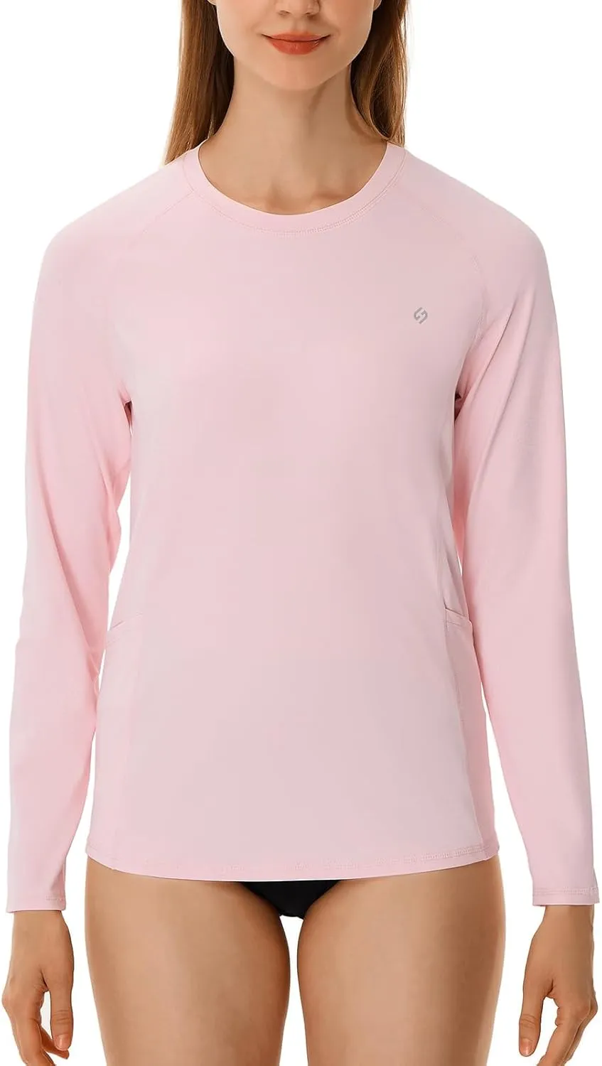 HODOSPORTS Rash Guard for Women UPF 50  Swim Shirt with Pockets Sun Protection Shirts Lightweight Long Sleeve