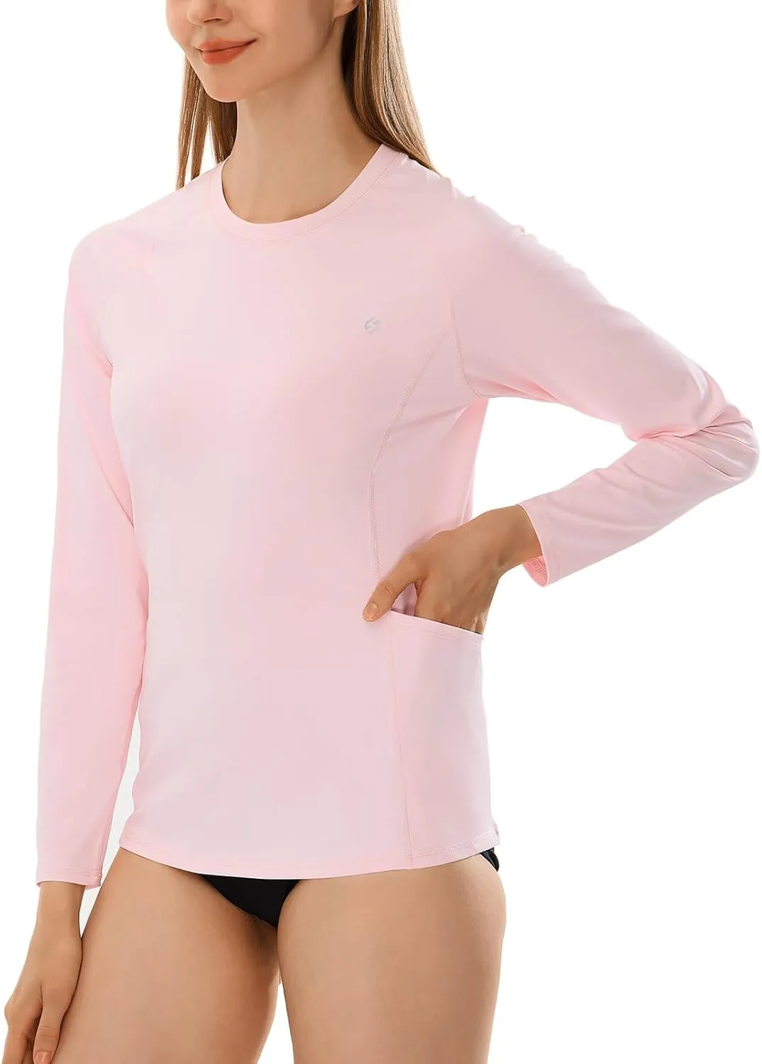 HODOSPORTS Rash Guard for Women UPF 50  Swim Shirt with Pockets Sun Protection Shirts Lightweight Long Sleeve