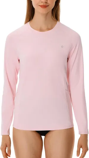 HODOSPORTS Rash Guard for Women UPF 50  Swim Shirt with Pockets Sun Protection Shirts Lightweight Long Sleeve