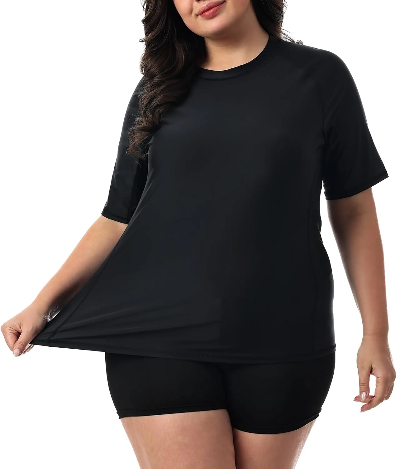 HODOSPORTS Women's Plus Size Rash Guard UPF 50  Swim Shirt Sun Protection Swimsuit Top Short Sleeve 1X-6X