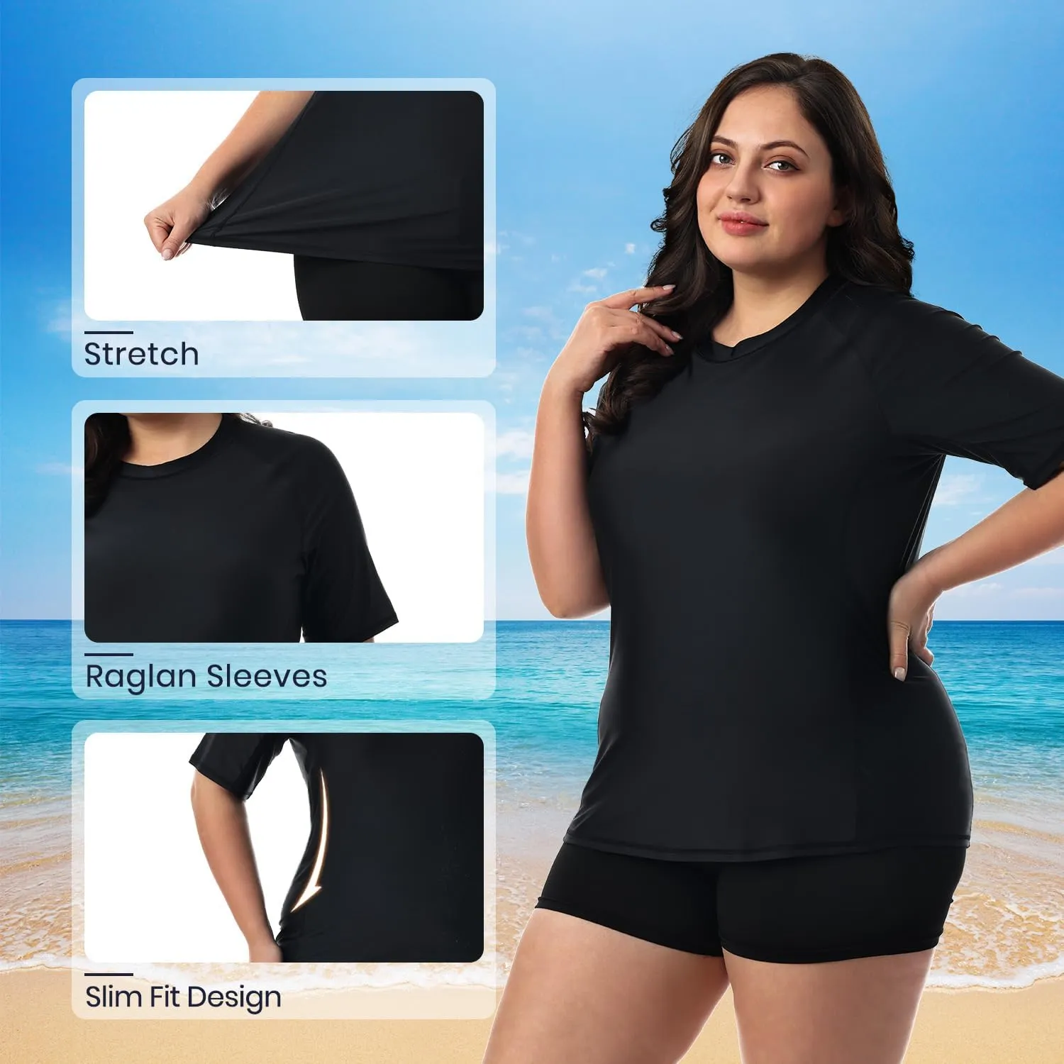 HODOSPORTS Women's Plus Size Rash Guard UPF 50  Swim Shirt Sun Protection Swimsuit Top Short Sleeve 1X-6X