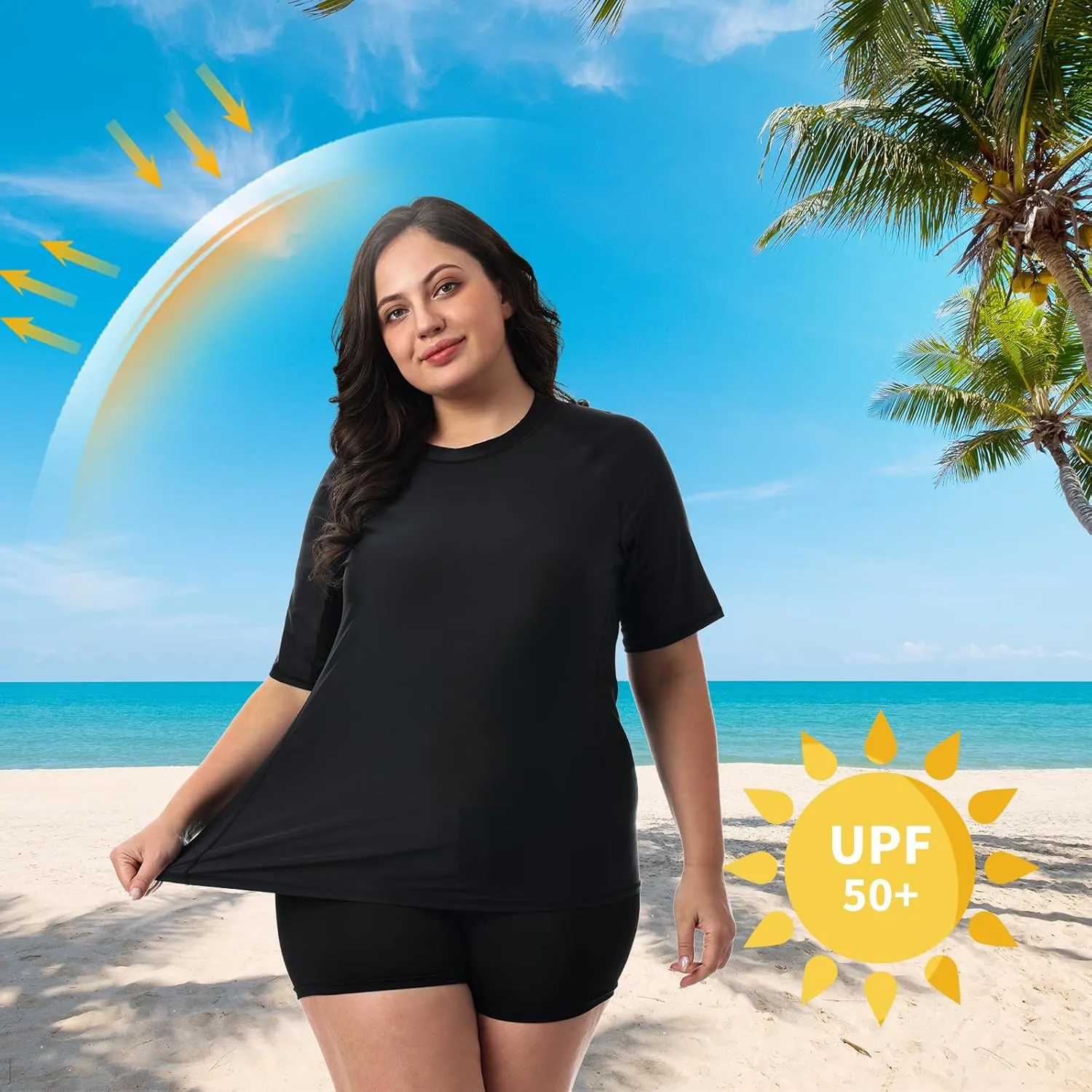 HODOSPORTS Women's Plus Size Rash Guard UPF 50  Swim Shirt Sun Protection Swimsuit Top Short Sleeve 1X-6X