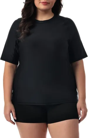 HODOSPORTS Women's Plus Size Rash Guard UPF 50  Swim Shirt Sun Protection Swimsuit Top Short Sleeve 1X-6X