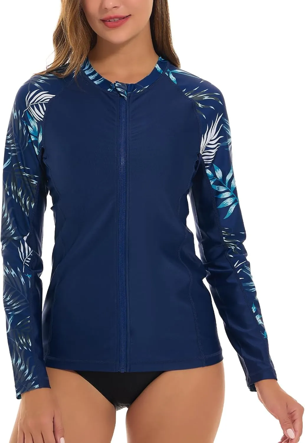 HODOSPORTS Women's Rashguard UPF 50  Swimsuit Zip Front Sun Protection Swim Shirt Long Sleeve S-5XL