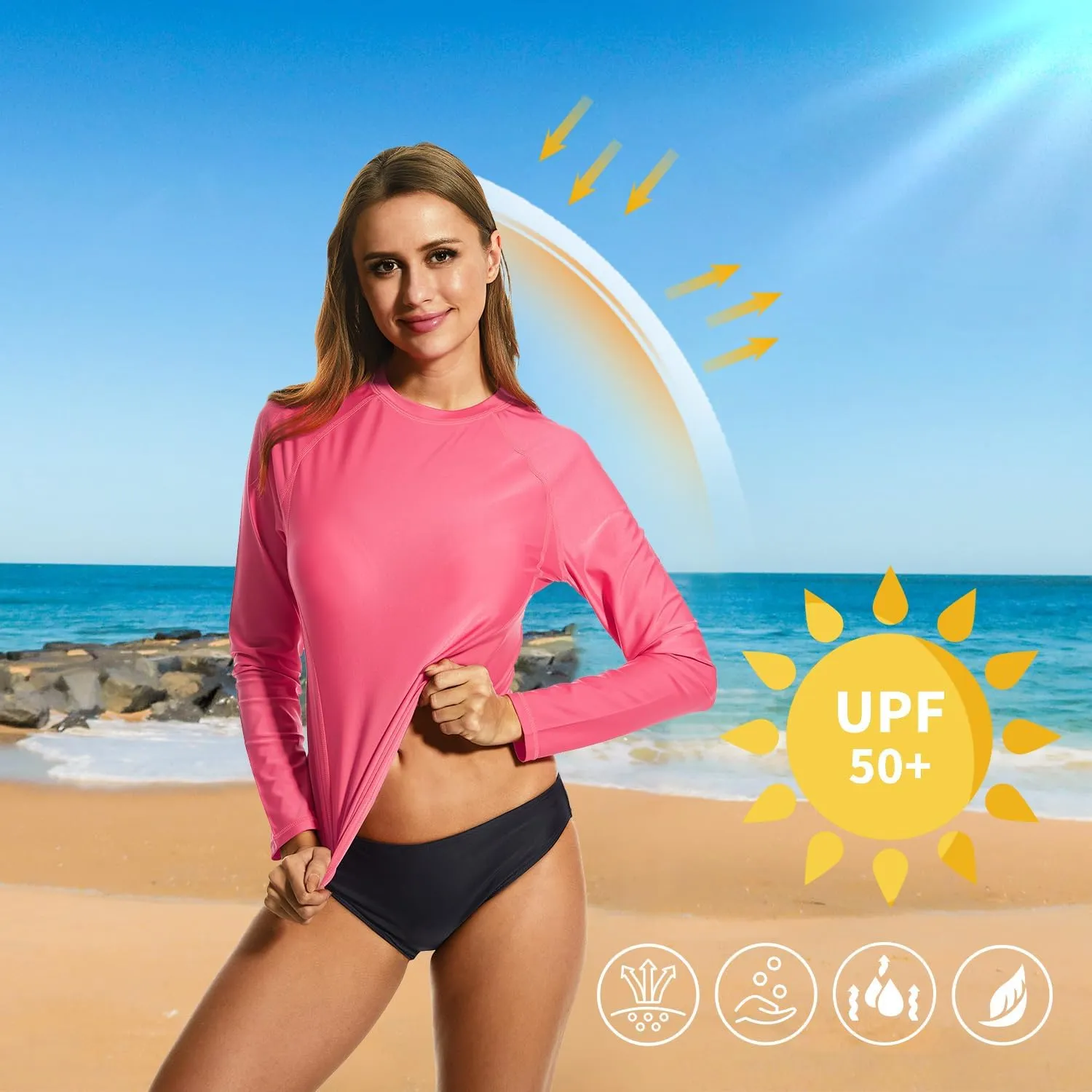 HODOSPORTS Women's UPF 50  Rash Guard Swimsuit UV Sun Protection Swim Shirt Long Sleeve