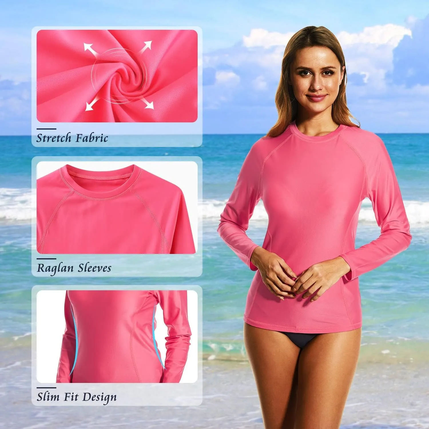 HODOSPORTS Women's UPF 50  Rash Guard Swimsuit UV Sun Protection Swim Shirt Long Sleeve