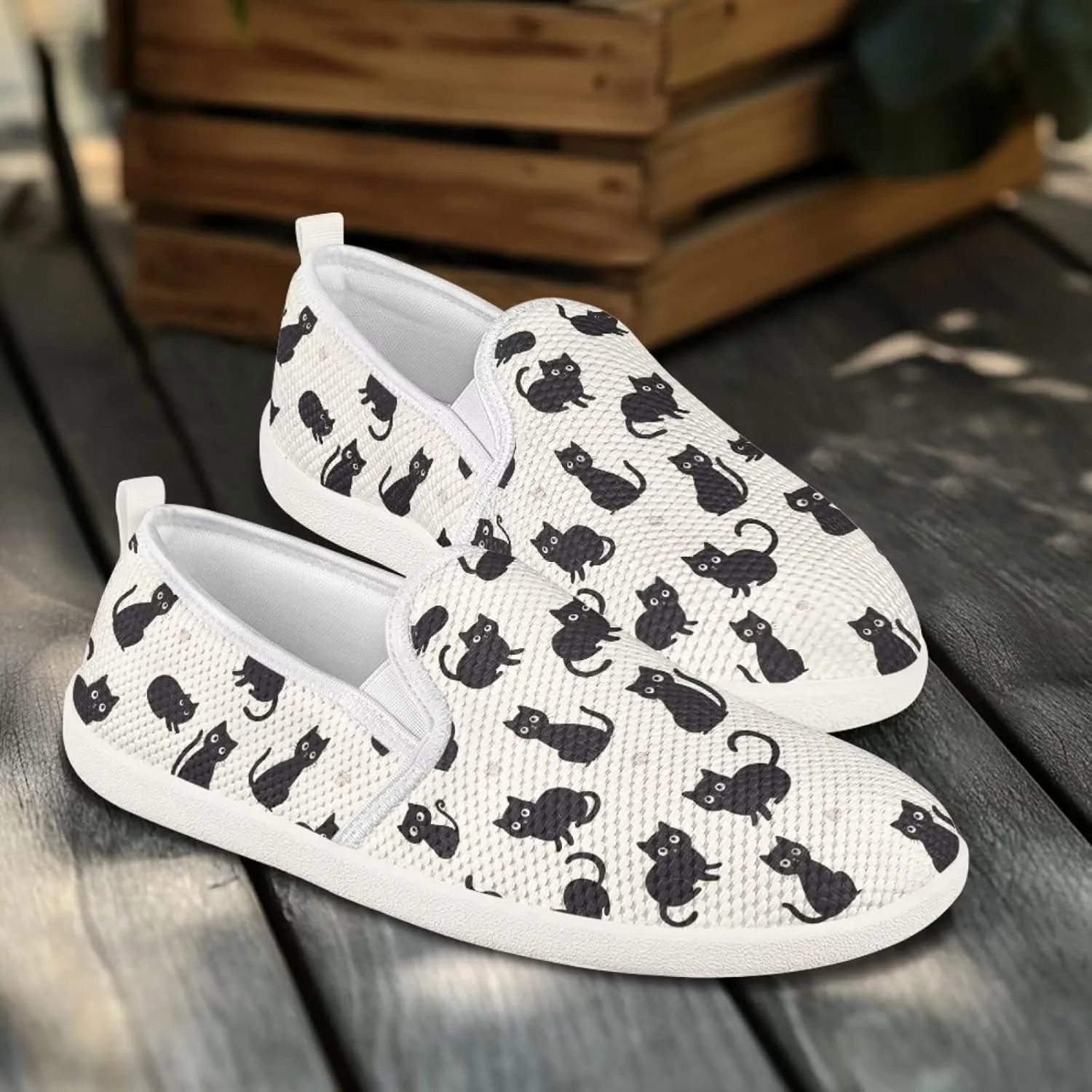 Howilath Cats Pattern Flat Shoes for Women Slip on Sneakers Lightweight Anti-Skid No Laces Running Sneakers