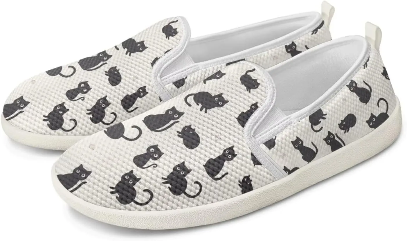 Howilath Cats Pattern Flat Shoes for Women Slip on Sneakers Lightweight Anti-Skid No Laces Running Sneakers