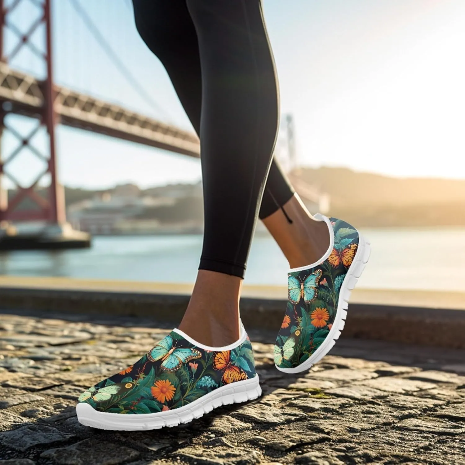 Hummingbird Floral Print Lightweight Walking Shoes for Women Mesh Casual Sneakers Size 5-10.5