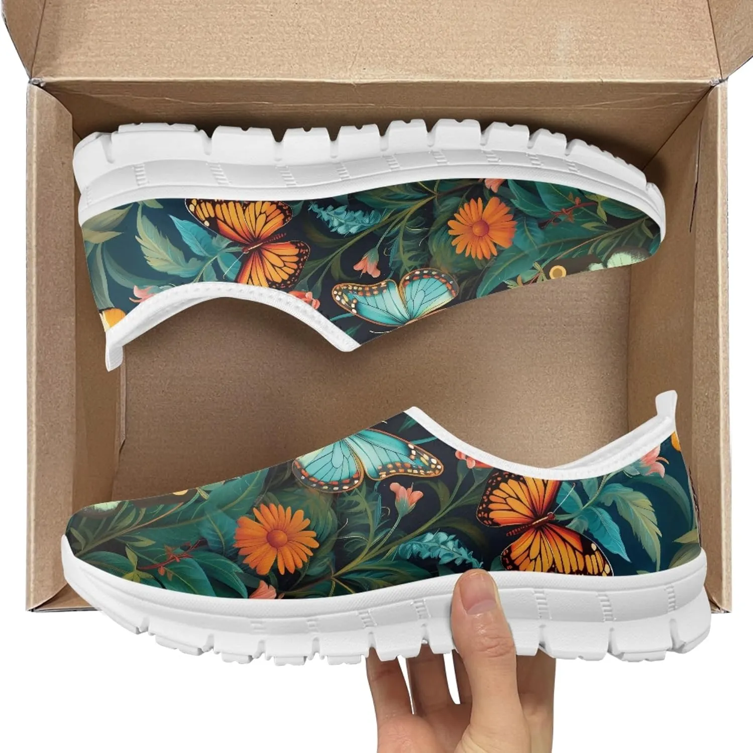 Hummingbird Floral Print Lightweight Walking Shoes for Women Mesh Casual Sneakers Size 5-10.5