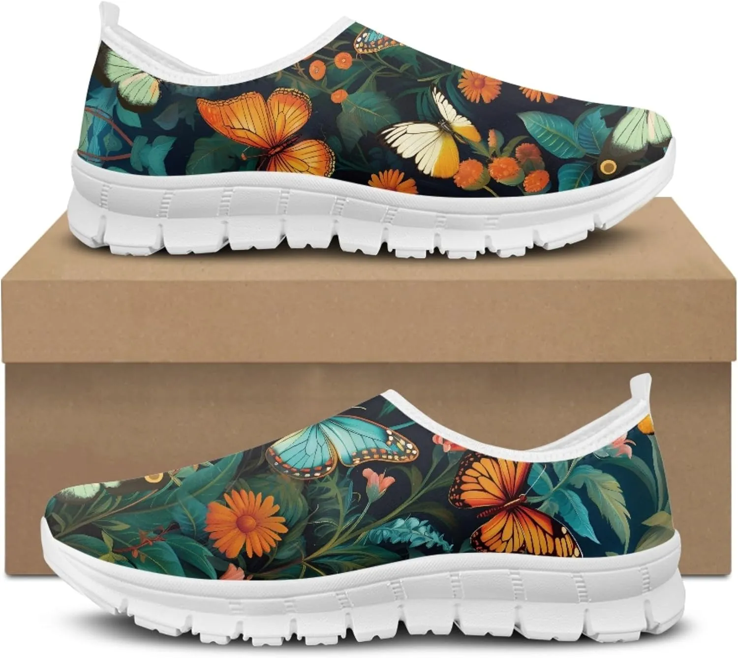 Hummingbird Floral Print Lightweight Walking Shoes for Women Mesh Casual Sneakers Size 5-10.5