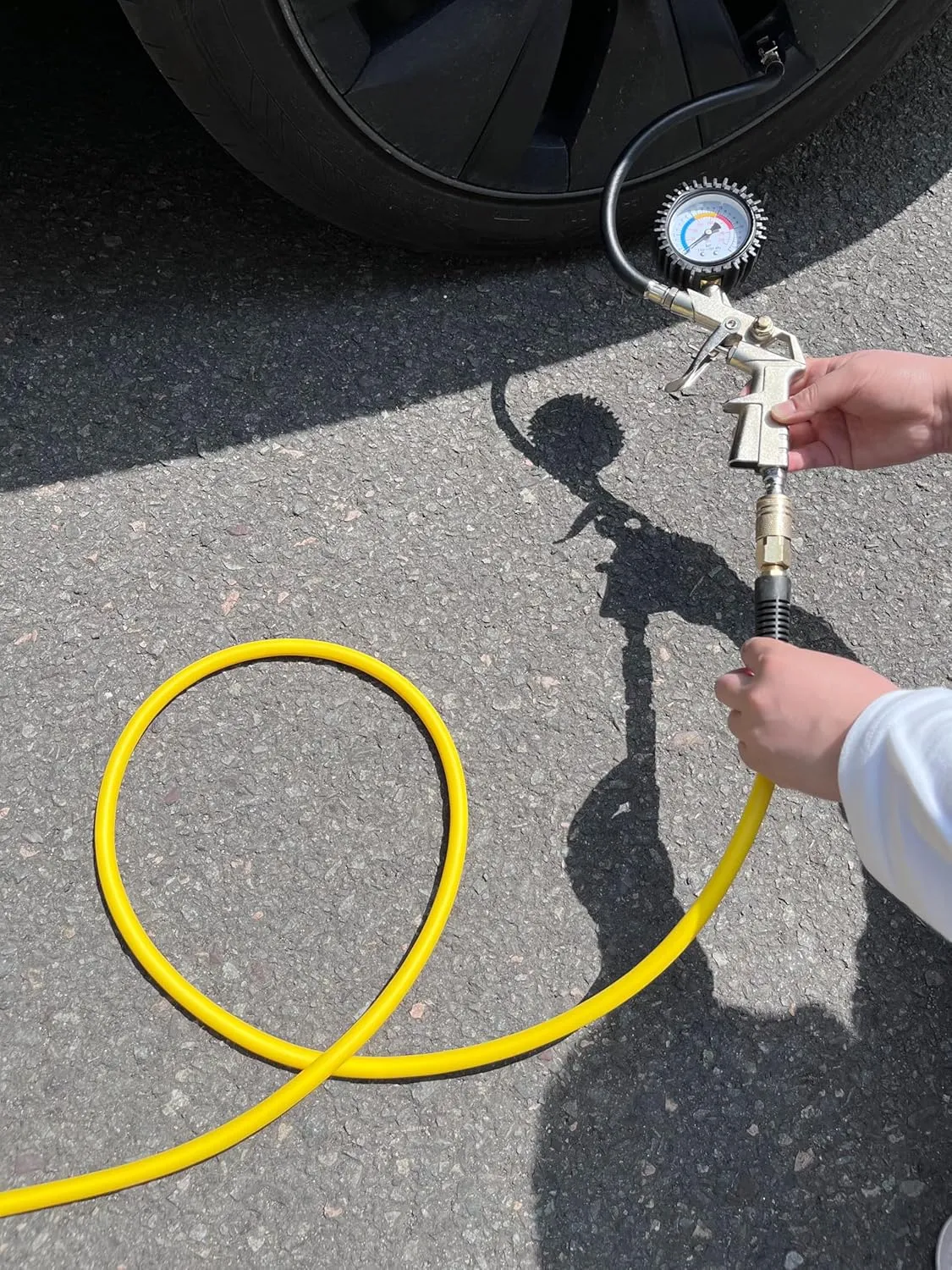 Hybrid Air Hose 1/4-Inch x 25FT，Air Compressor Hose 300 PSI Heavy Duty, Lightweight, Kink Resistant, All-Weather Flexibility with 1/4-Inch Industrial Air Fittings and Bend Restrictors,Yellow